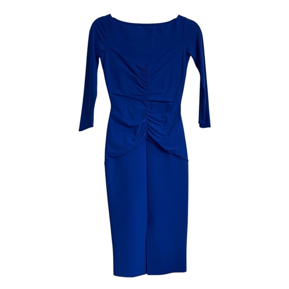 Chiara Boni Blue Ruched Waist Midi Cocktail Dress size IT 40/ US 4 - Picture 1 of 5